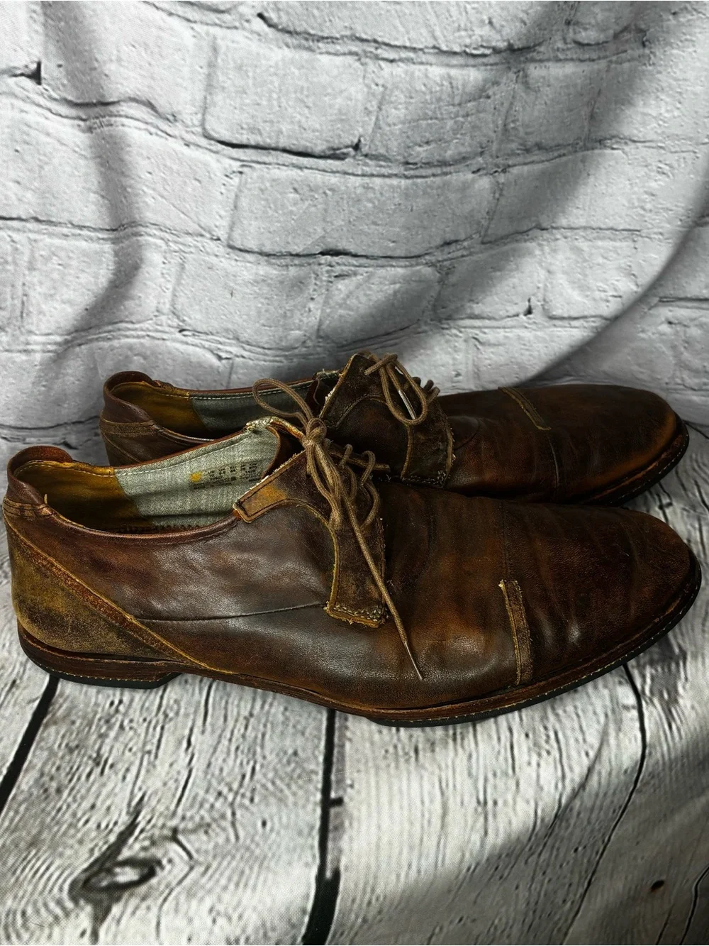 Patina Distressed Brown Leather Lace Up Soft Steampunk Suede Heel Oxfords Sz 10
